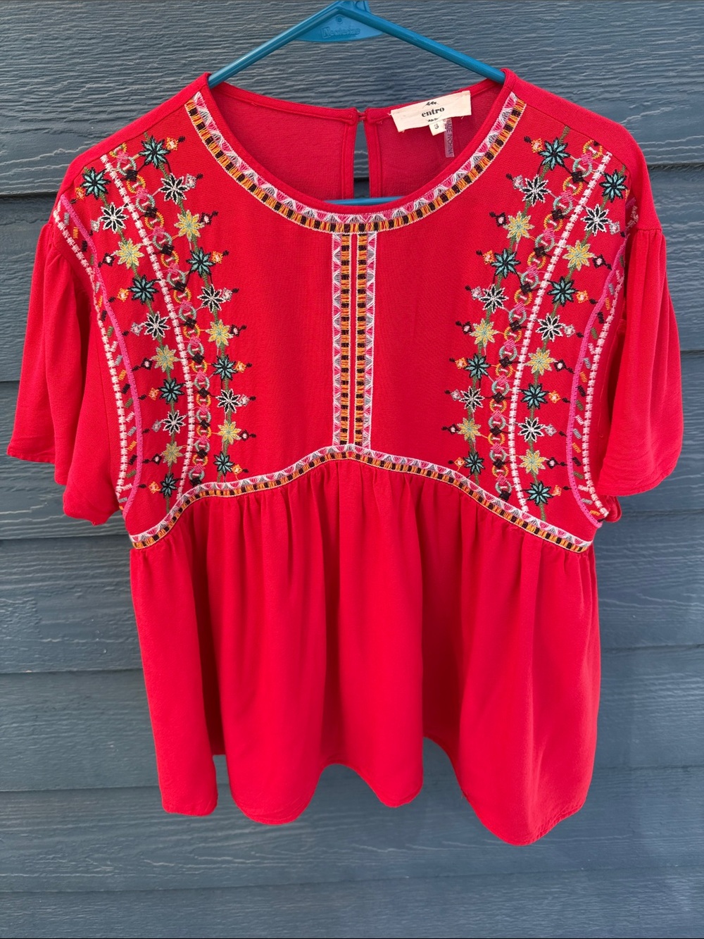 entro Red Embroidered Boho Tunic Top